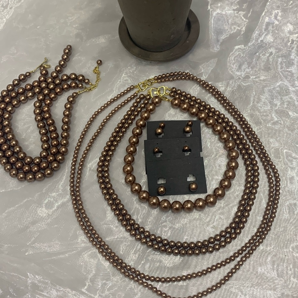NWOT🌺7PC LOT of VTG 90’ Brown Faux Pearl Costume Jewelry